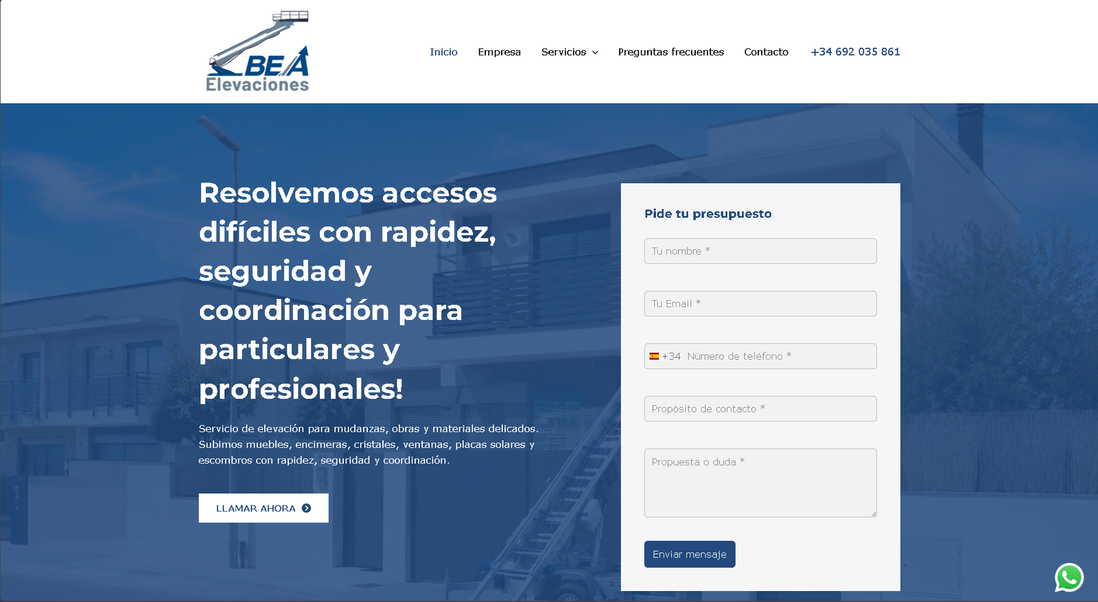 Página de inicio de Elevaciones BEA